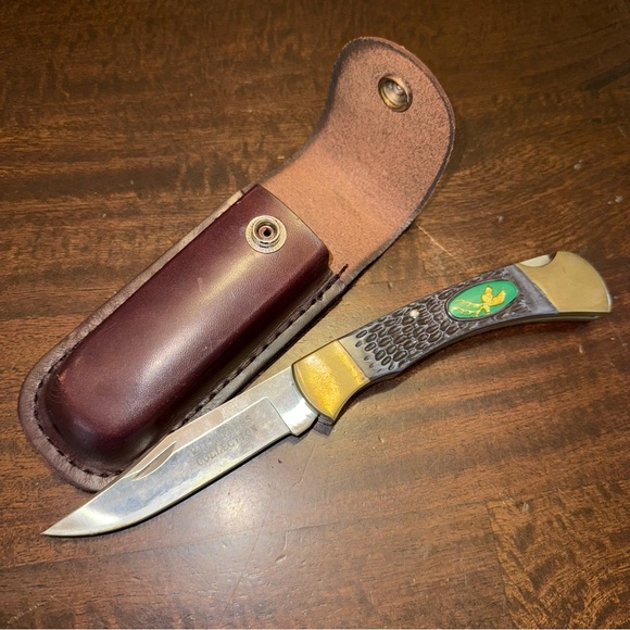 Vintage Folding Pocket Knife w/ Leather Sheath - Picture 1 of 7